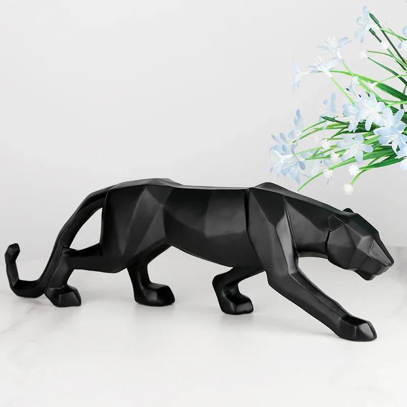 Pantera Negra Estátua Animal - Resina Escultura Abstrata - Decoração Estilo Geométrico