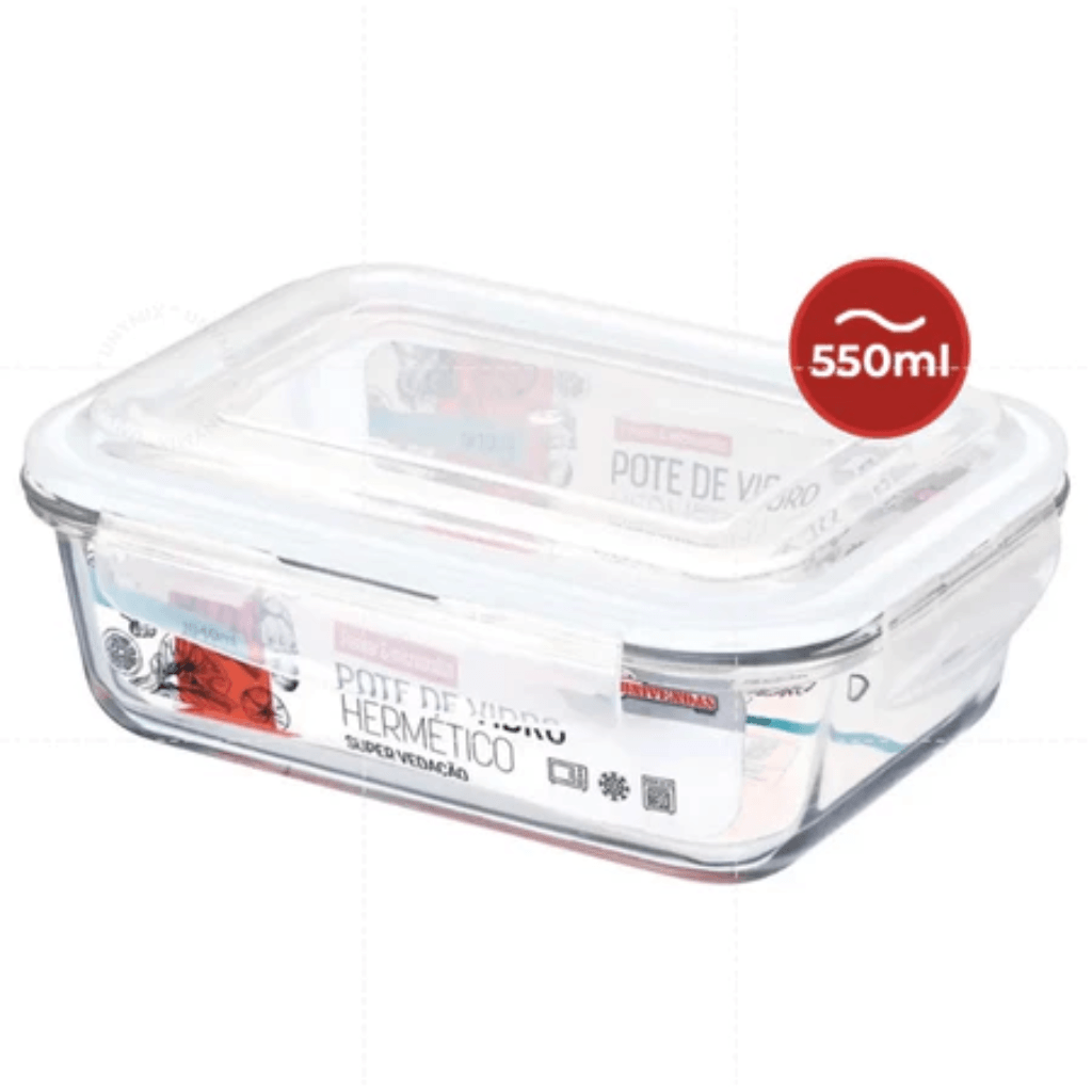 Kit Potes de Vidro Hermético Retangular 5 ou 10 Unidades