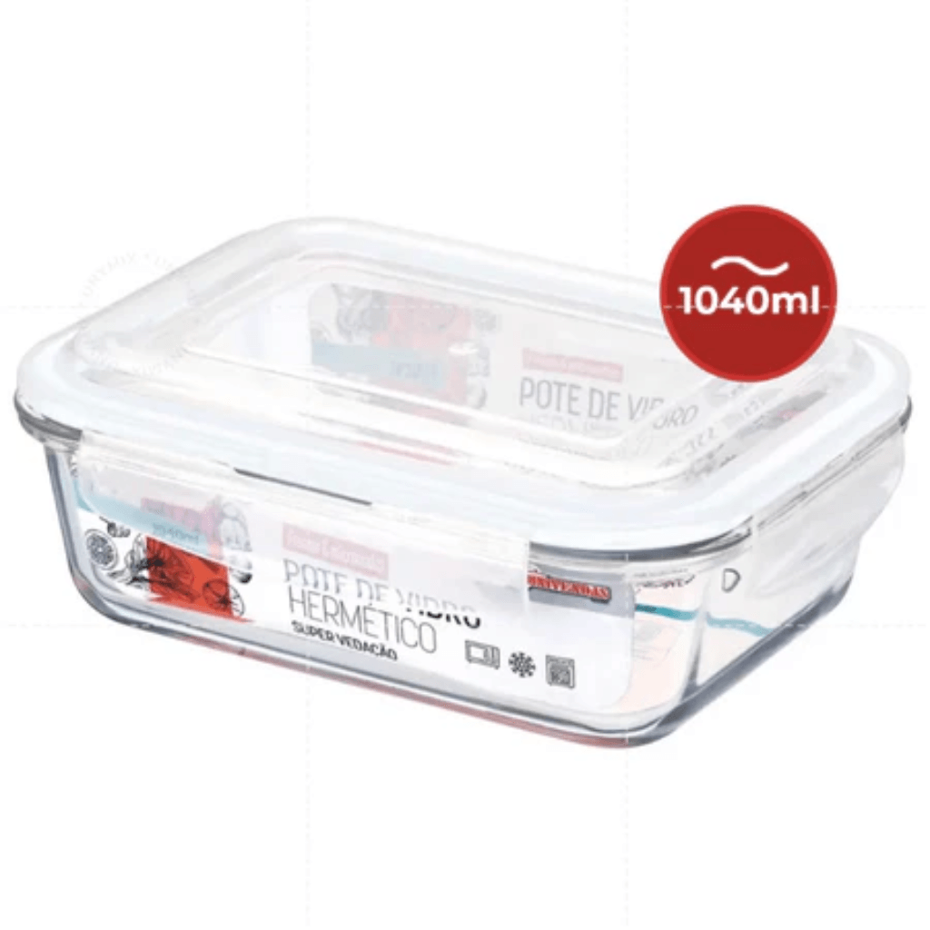 Kit Potes de Vidro Hermético Retangular 5 ou 10 Unidades