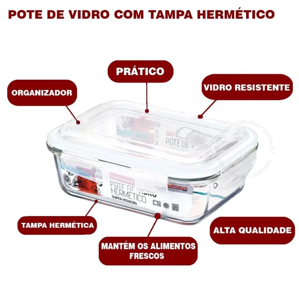 Kit Potes de Vidro Hermético Retangular 5 ou 10 Unidades