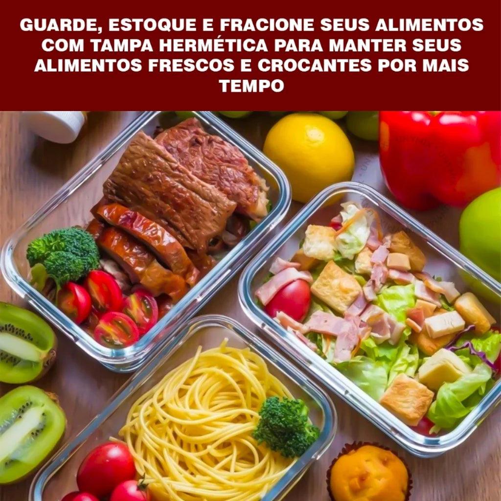 Kit Potes de Vidro Hermético Retangular 5 ou 10 Unidades