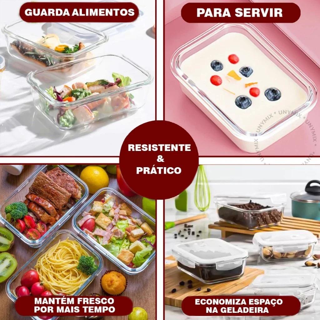 Kit Potes de Vidro Hermético Retangular 5 ou 10 Unidades