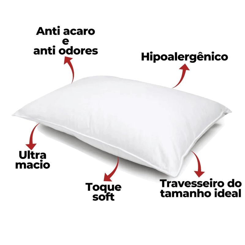 Kit 2 Travesseiro de Pluma de Ganso - Descanso - Anti-Ácaro - 70x50cm