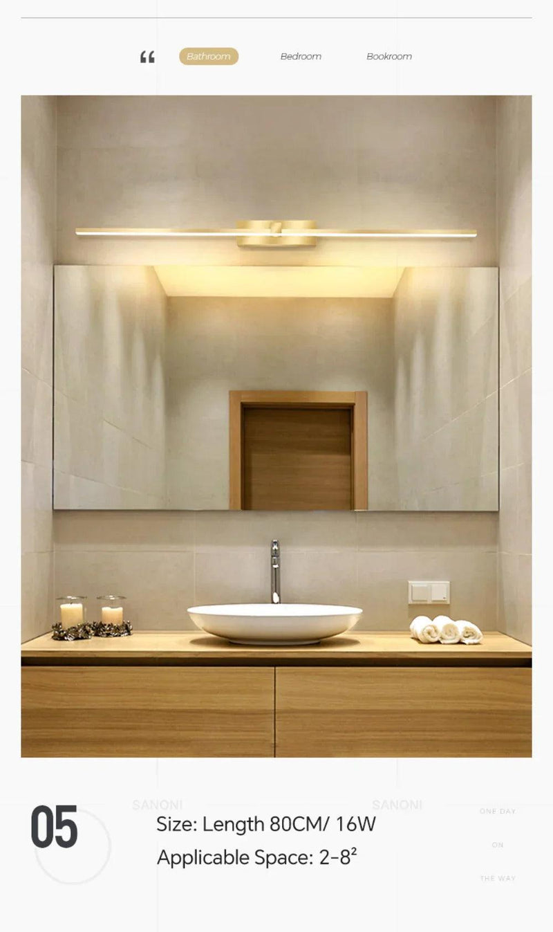 Lâmpada de Parede LED  - Moderna para Banheiro - Lâmpada Espelho Dourado - Aplique para Quarto - Sala de estar