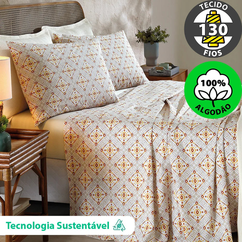 Jogo de Cama Queen 4 peças Lençol com Elástico 100 Algodão Percal 130 Fios - Dohler