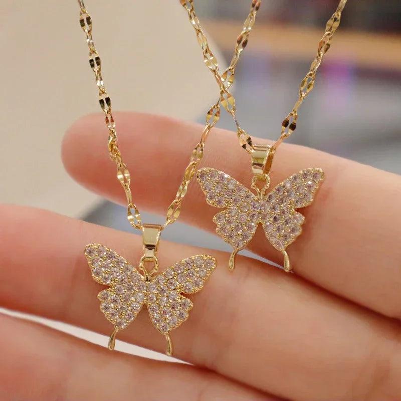 Colar Duplo Borboleta Rainha - Banho em ouro 18k