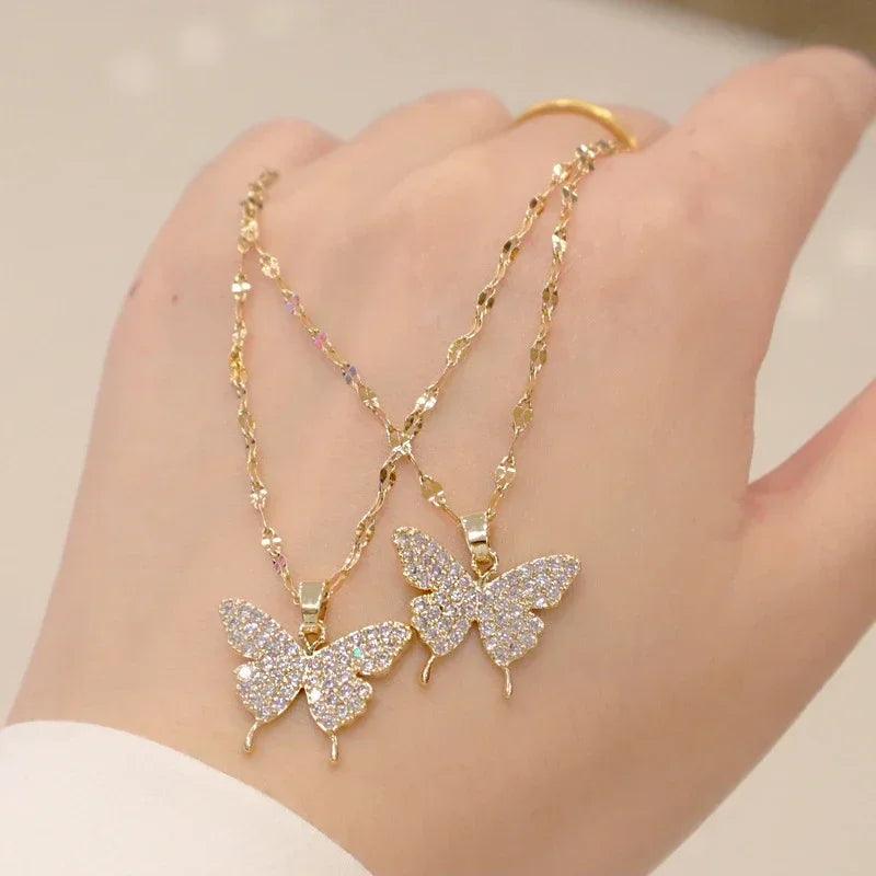 Colar Duplo Borboleta Rainha - Banho em ouro 18k