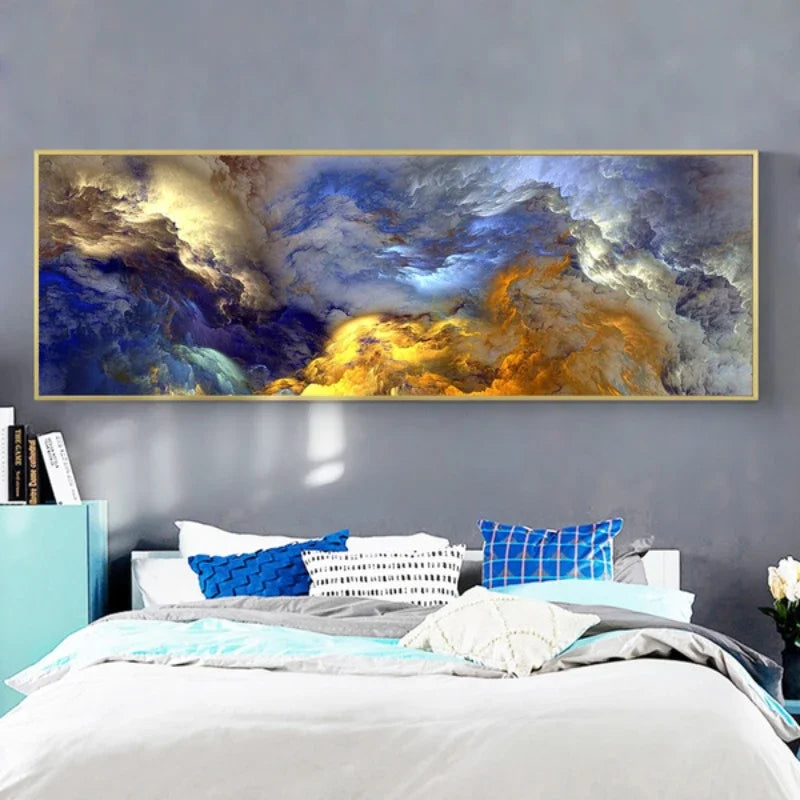 Quadro Abstrato - 80x240cm - Moldura Discreta, Folheada a Ouro