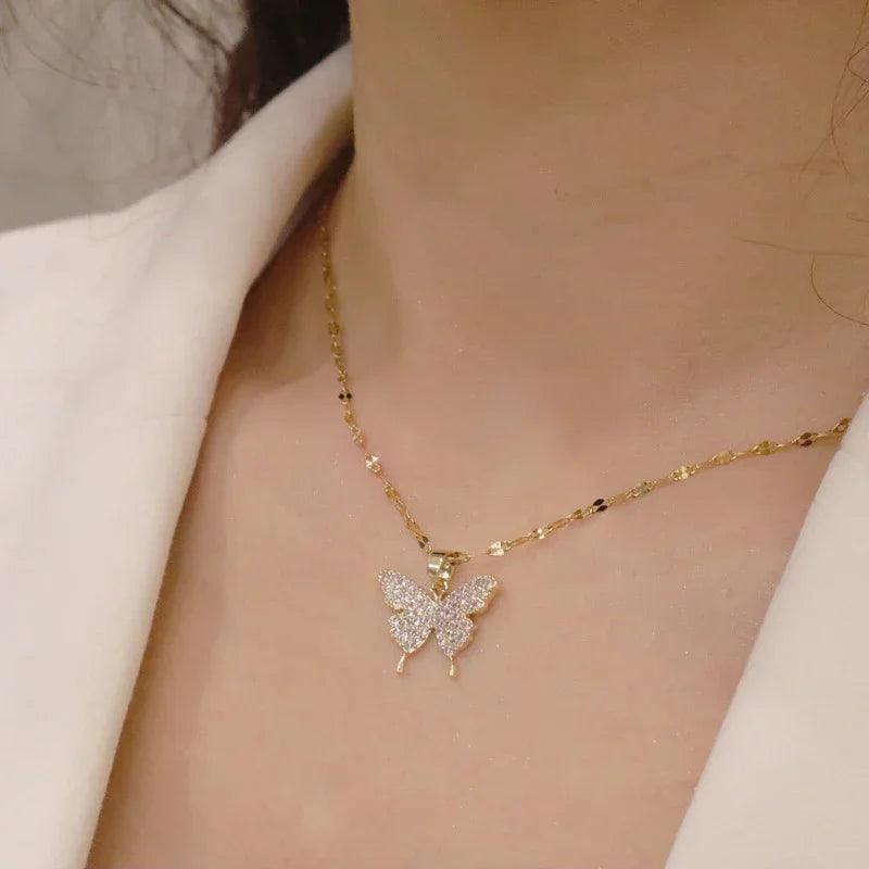 Colar Duplo Borboleta Rainha - Banho em ouro 18k