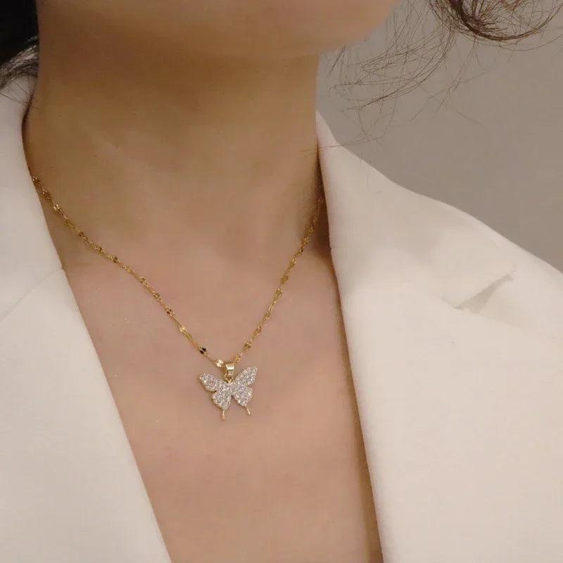 Colar Duplo Borboleta Rainha - Banho em ouro 18k