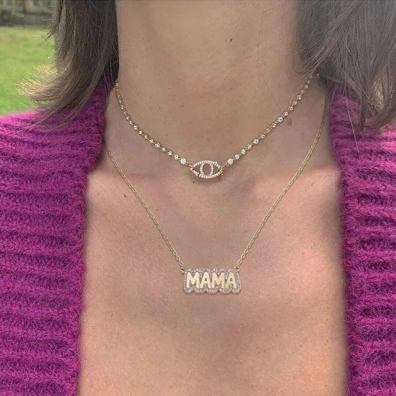 Colar personalizável - Estilo Placa - Gravação a laser - Cravejado de zircônias