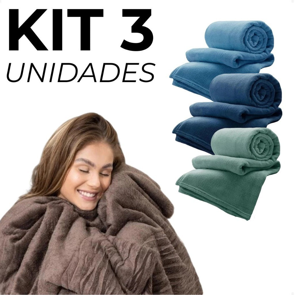 Kit Promocional - 3 Manta Microfibra Soft -  Felpudo Aconchegante Antialérgica