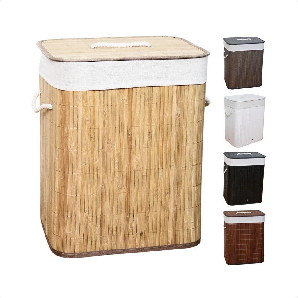 Cesto de Roupa Suja de Bambu com Tampa