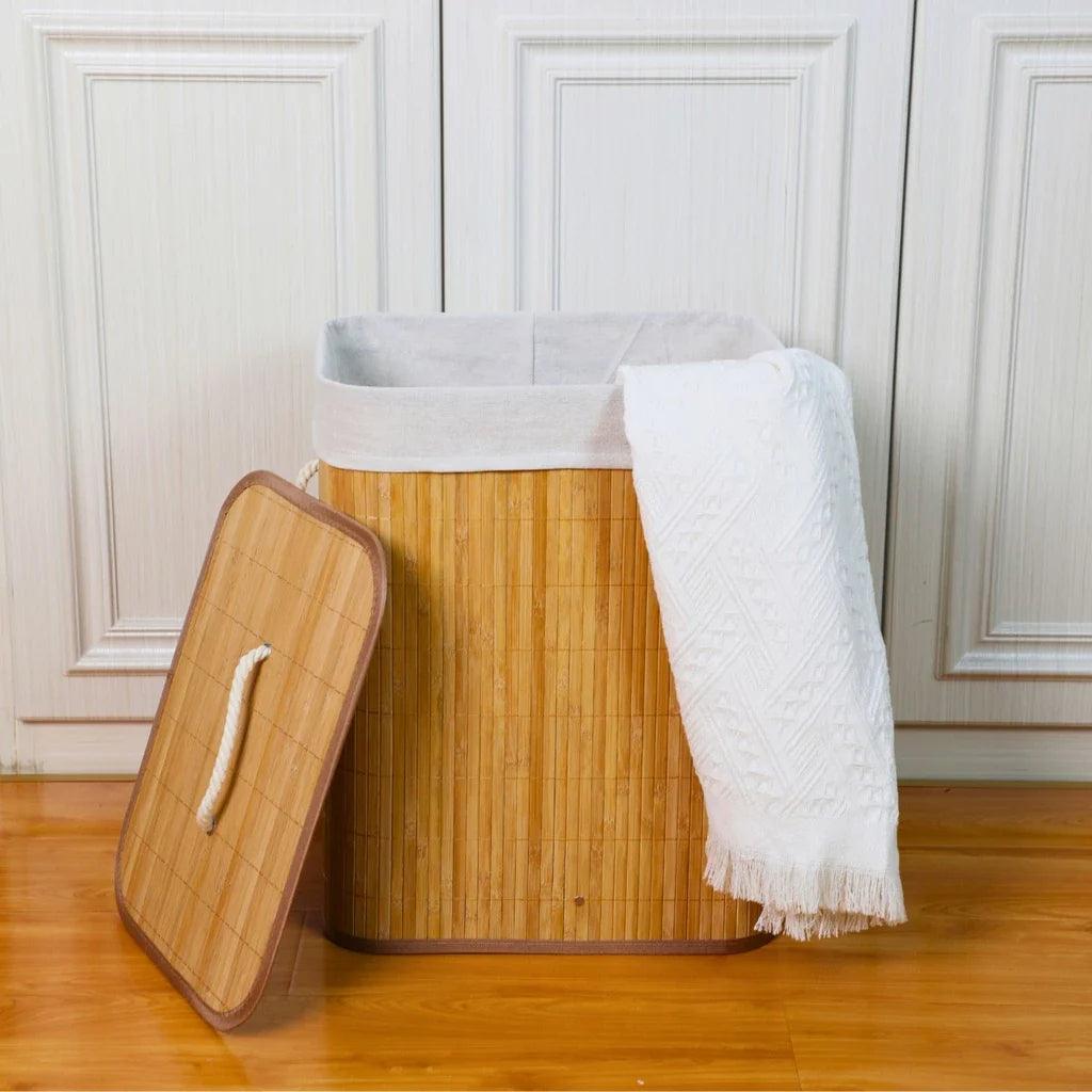 Cesto de Roupa Suja de Bambu com Tampa