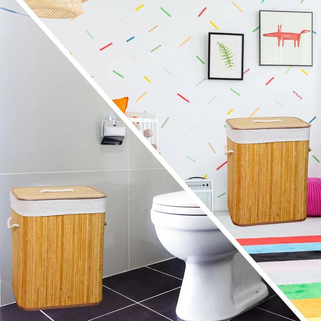 Cesto de Roupa Suja de Bambu com Tampa