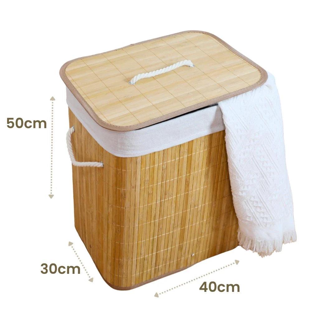 Cesto de Roupa Suja Bambu com Tampa  Premium