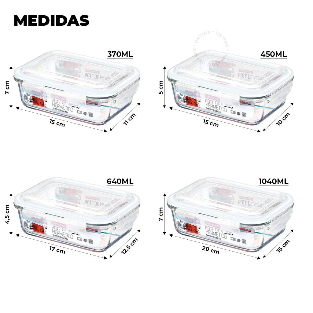Kit Potes de Vidro Hermético Retangular 5 ou 10 Unidades