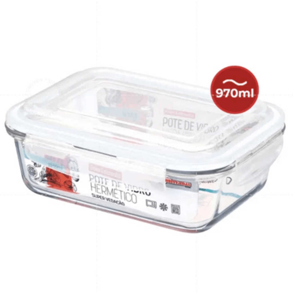 Kit Potes de Vidro Hermético Retangular 5 ou 10 Unidades